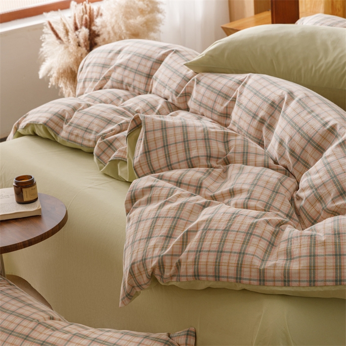 91家纺网 家纺一手货源 找家纺 恬思语2025新款全棉色织水洗棉四件套 棉芷绿