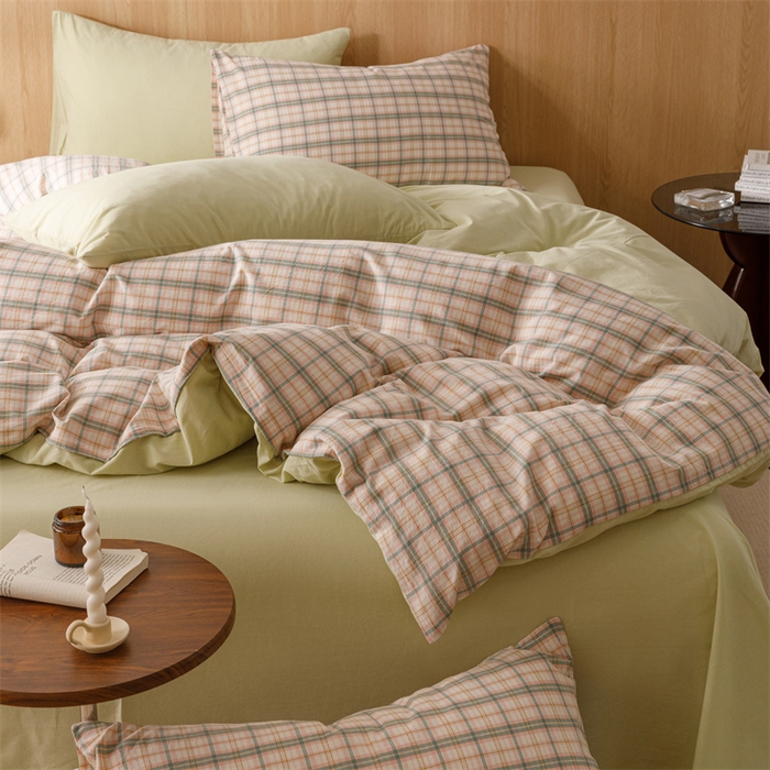 91家纺网 家纺一手货源 找家纺 恬思语2025新款全棉色织水洗棉四件套 棉芷绿