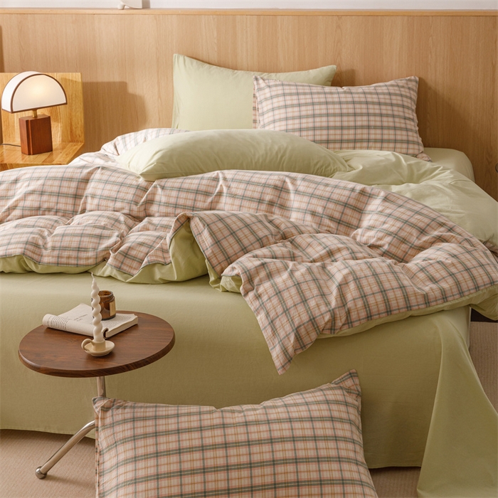 91家纺网 家纺一手货源 找家纺 恬思语2025新款全棉色织水洗棉四件套 棉芷绿