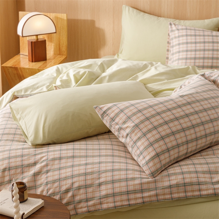 91家纺网 家纺一手货源 找家纺 恬思语2025新款全棉色织水洗棉四件套 棉芷绿