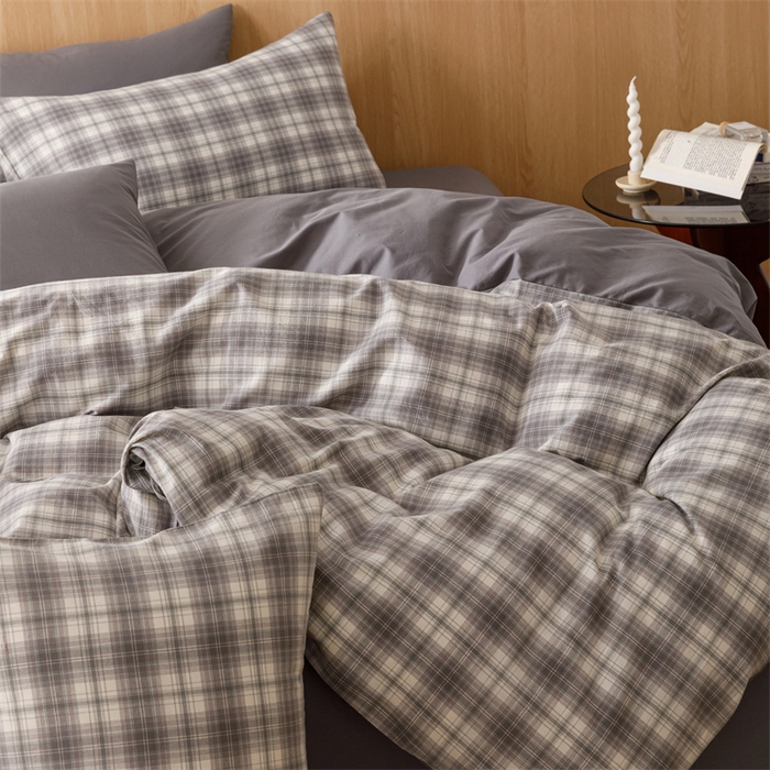 91家纺网 家纺一手货源 找家纺 恬思语2025新款全棉色织水洗棉四件套 石墨灰