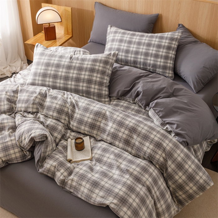 91家纺网 家纺一手货源 找家纺 恬思语2025新款全棉色织水洗棉四件套 石墨灰