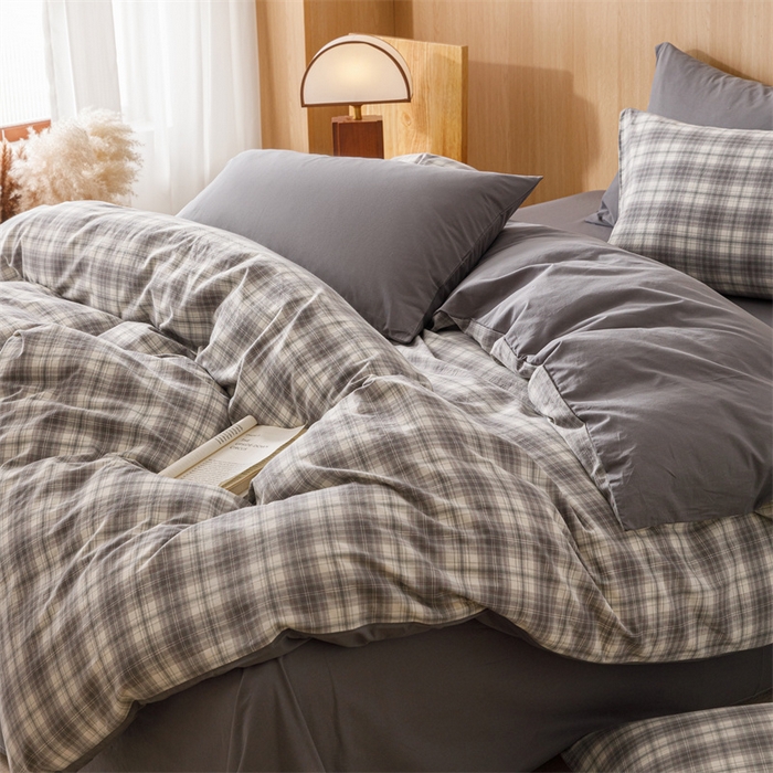 91家纺网 家纺一手货源 找家纺 恬思语2025新款全棉色织水洗棉四件套 石墨灰