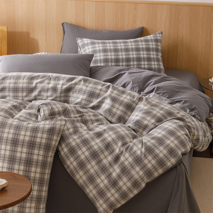 91家纺网 家纺一手货源 找家纺 恬思语2025新款全棉色织水洗棉四件套 石墨灰