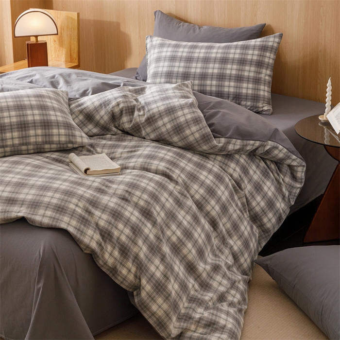 91家纺网 家纺一手货源 找家纺 恬思语2025新款全棉色织水洗棉四件套 石墨灰