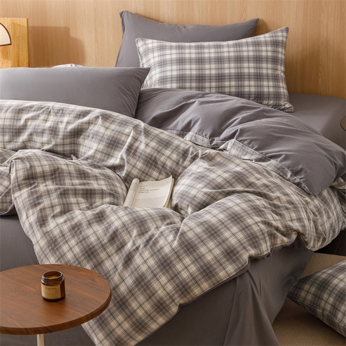 91家纺网 家纺一手货源 找家纺 恬思语2025新款全棉色织水洗棉四件套 石墨灰