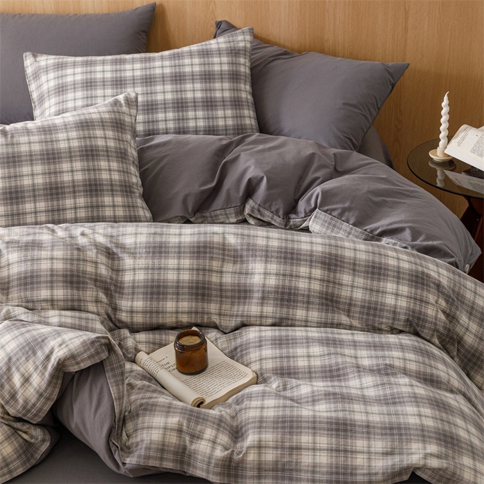 91家纺网 家纺一手货源 找家纺 恬思语2025新款全棉色织水洗棉四件套 石墨灰