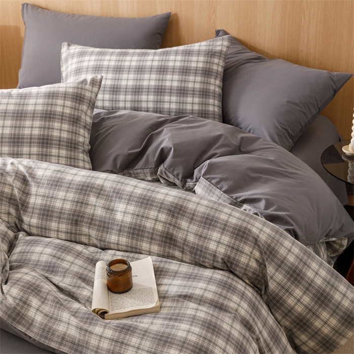 91家纺网 家纺一手货源 找家纺 恬思语2025新款全棉色织水洗棉四件套 石墨灰