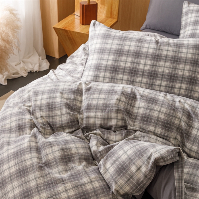 91家纺网 家纺一手货源 找家纺 恬思语2025新款全棉色织水洗棉四件套 石墨灰