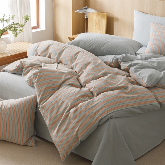 91家纺网 家纺一手货源 找家纺 恬思语2025新款全棉色织水洗棉四件套 絮语桔