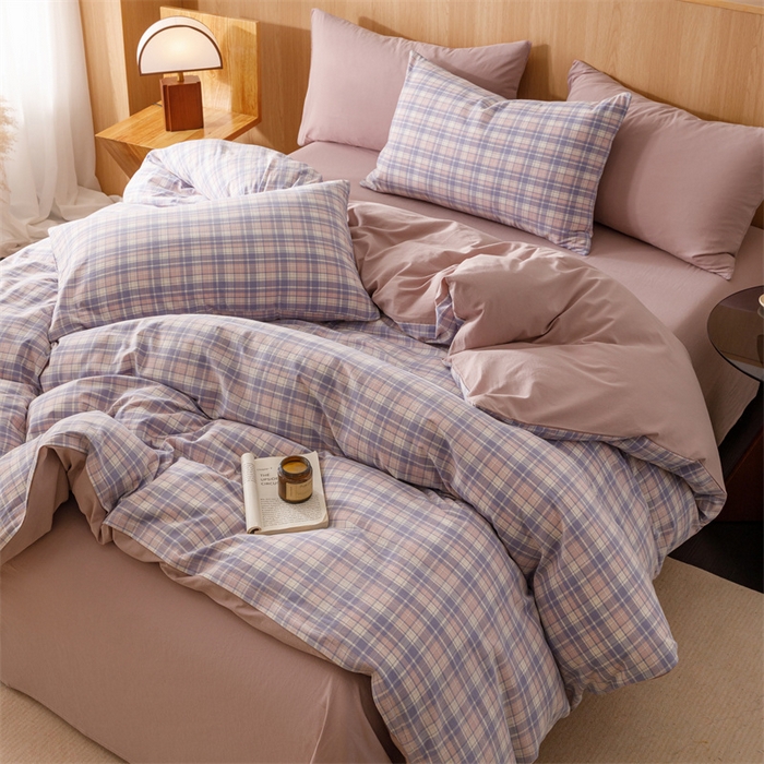 91家纺网 家纺一手货源 找家纺 恬思语2025新款全棉色织水洗棉四件套 云舒紫