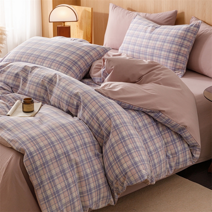 恬思语2025新款全棉色织水洗棉四件套 云舒紫