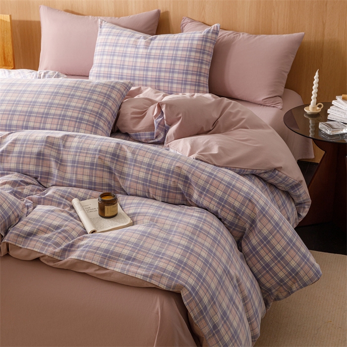 91家纺网 家纺一手货源 找家纺 恬思语2025新款全棉色织水洗棉四件套 云舒紫