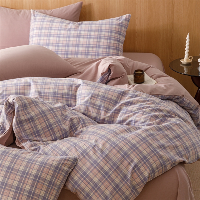 91家纺网 家纺一手货源 找家纺 恬思语2025新款全棉色织水洗棉四件套 云舒紫