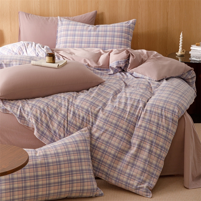 91家纺网 家纺一手货源 找家纺 恬思语2025新款全棉色织水洗棉四件套 云舒紫