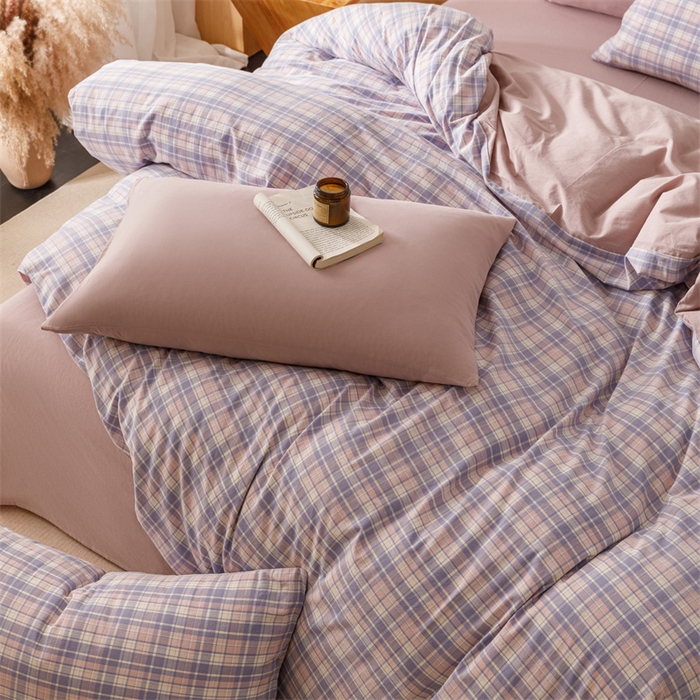 91家纺网 家纺一手货源 找家纺 恬思语2025新款全棉色织水洗棉四件套 云舒紫