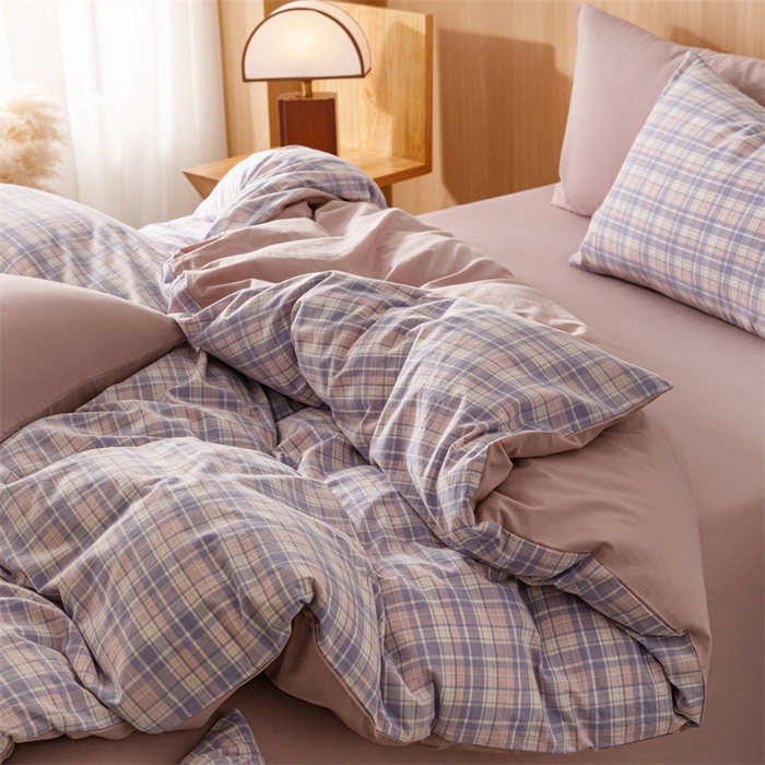 91家纺网 家纺一手货源 找家纺 恬思语2025新款全棉色织水洗棉四件套 云舒紫