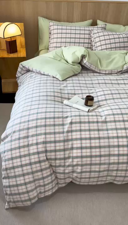 91家纺网 家纺一手货源 找家纺 恬思语2025新款全棉色织水洗棉四件套 春风曲