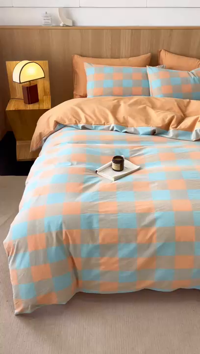 91家纺网 家纺一手货源 找家纺 恬思语2025新款全棉色织水洗棉四件套 梵芙桔