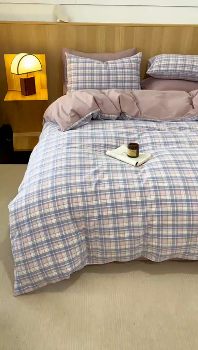 91家纺网 家纺一手货源 找家纺 恬思语2025新款全棉色织水洗棉四件套 可颂咖