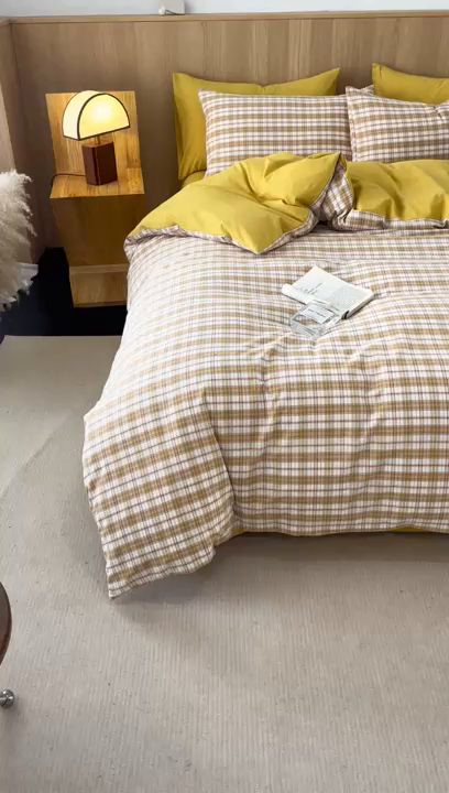 91家纺网 家纺一手货源 找家纺 恬思语2025新款全棉色织水洗棉四件套 棉芷黄