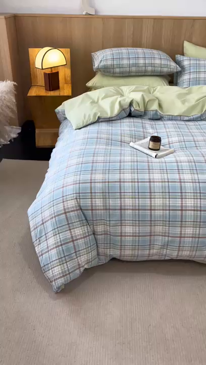 91家纺网 家纺一手货源 找家纺 恬思语2025新款全棉色织水洗棉四件套 棉芷绿