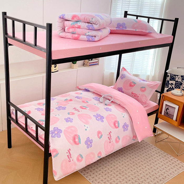 91家纺网 家纺一手货源 找家纺 锦润家纺2025新款全棉13372学生三件套纯棉宿舍六件套 玲珑花镜-粉