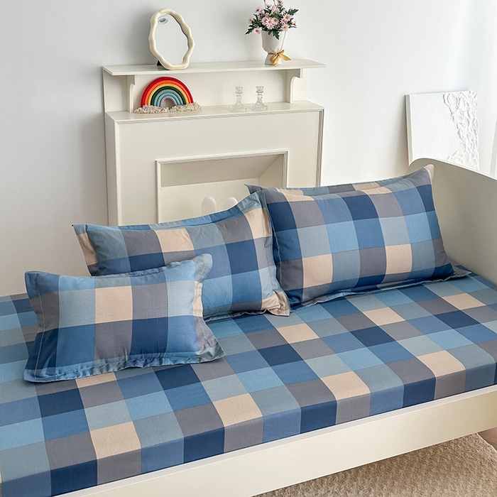 91家纺网 家纺一手货源 找家纺 凌云2025新款13372全棉枕套儿童学生成人枕头套 灰蓝格