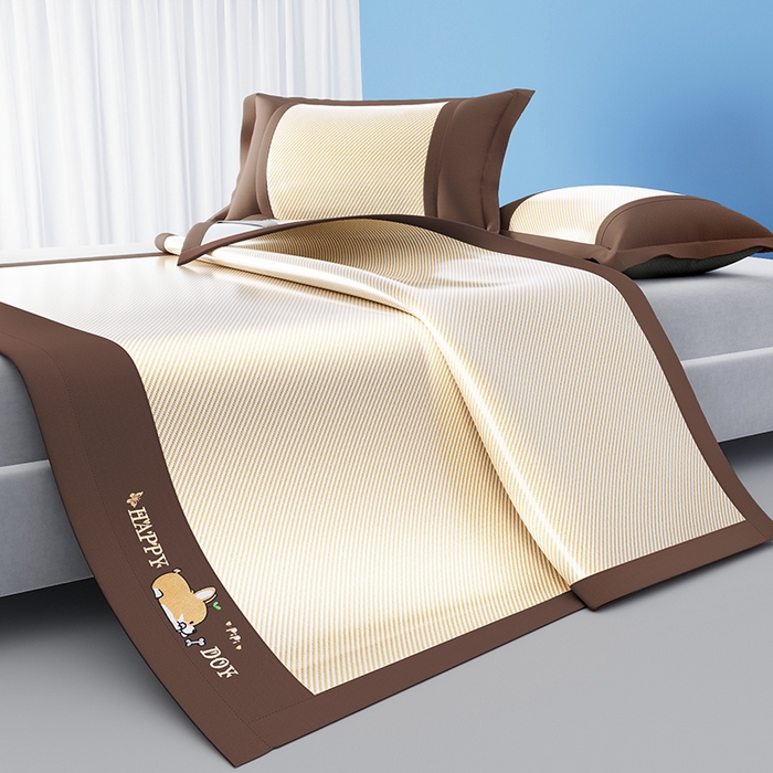 91家纺网 家纺一手货源 找家纺 2025新款斜纹宽柯基凉感冰丝席 斜纹柯基咖-床席款