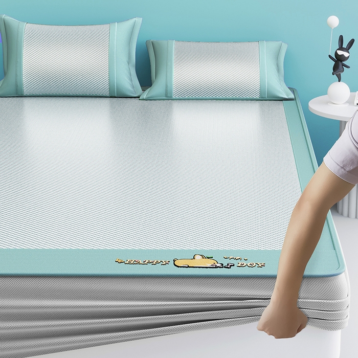 91家纺网 家纺一手货源 找家纺 2025新款斜纹宽柯基凉感冰丝席 斜纹柯基绿-床笠款