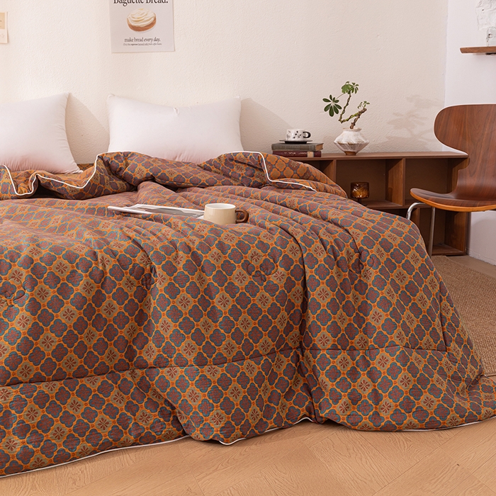 91家纺网 家纺一手货源 找家纺 睡棉坊 2025新款全棉色织提花双层纱春秋被芯冬被 轻奢时代