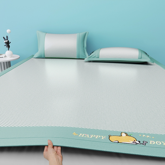 91家纺网 家纺一手货源 找家纺 2025新款斜纹宽柯基凉感冰丝席 斜纹柯基绿-床笠款