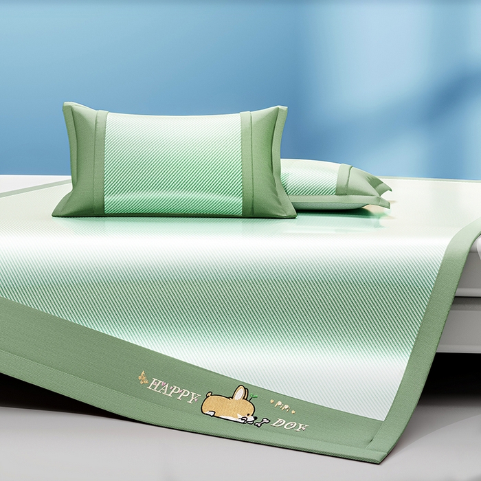 91家纺网 家纺一手货源 找家纺 2025新款斜纹宽柯基凉感冰丝席 斜纹柯基绿-床席款