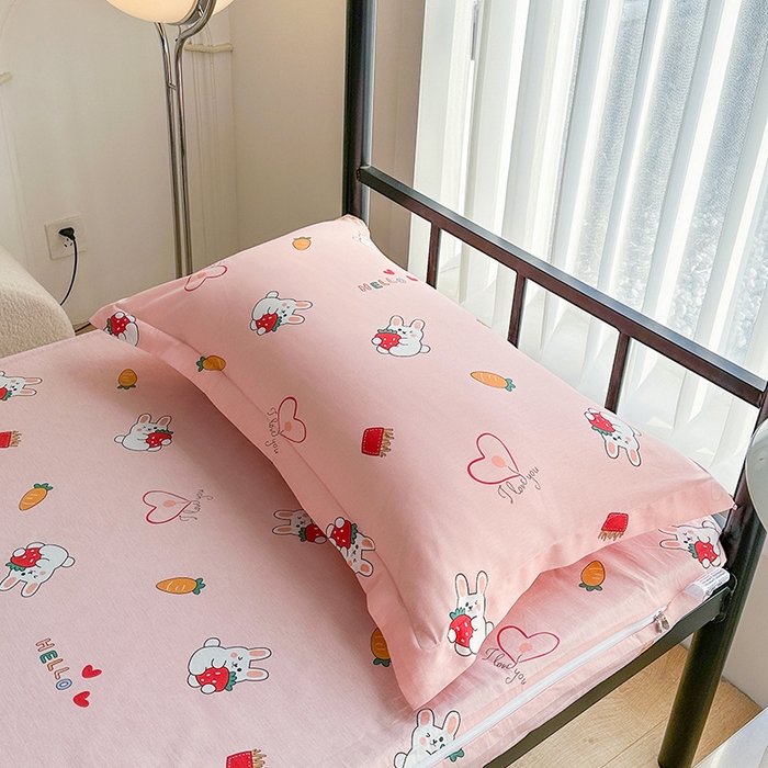 91家纺网 家纺一手货源 找家纺 凌云2025新款13372全棉枕套儿童学生成人枕头套 水果兔-粉