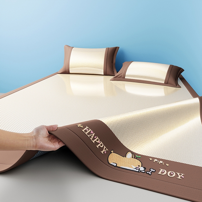 91家纺网 家纺一手货源 找家纺 2025新款斜纹宽柯基凉感冰丝席 斜纹柯基咖-床席款