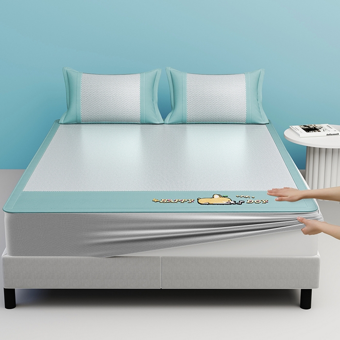 91家纺网 家纺一手货源 找家纺 2025新款斜纹宽柯基凉感冰丝席 斜纹柯基绿-床笠款