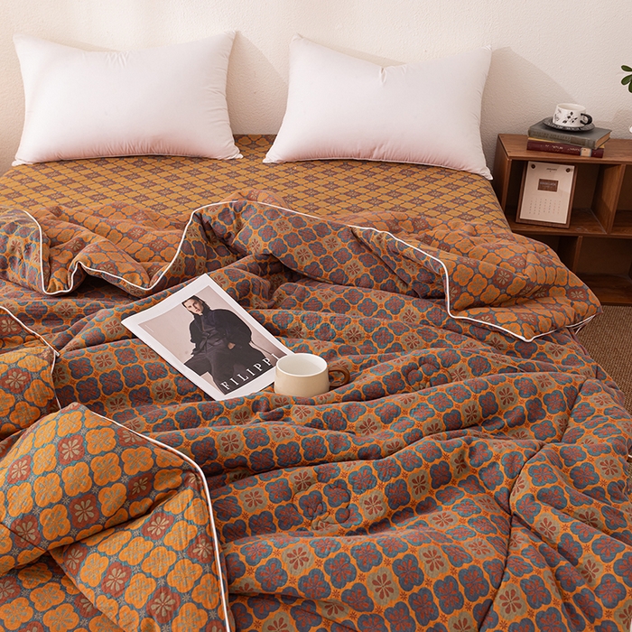 91家纺网 家纺一手货源 找家纺 睡棉坊 2025新款全棉色织提花双层纱春秋被芯冬被 轻奢时代