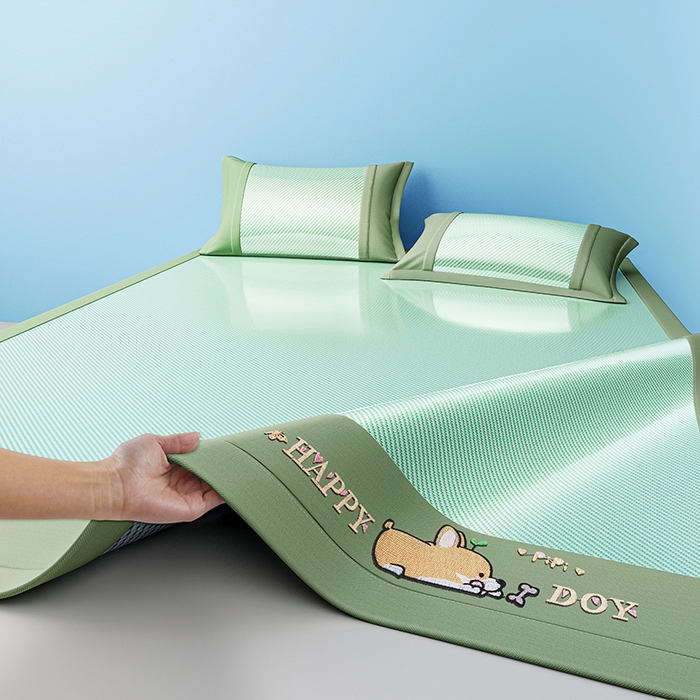 91家纺网 家纺一手货源 找家纺 2025新款斜纹宽柯基凉感冰丝席 斜纹柯基绿-床席款