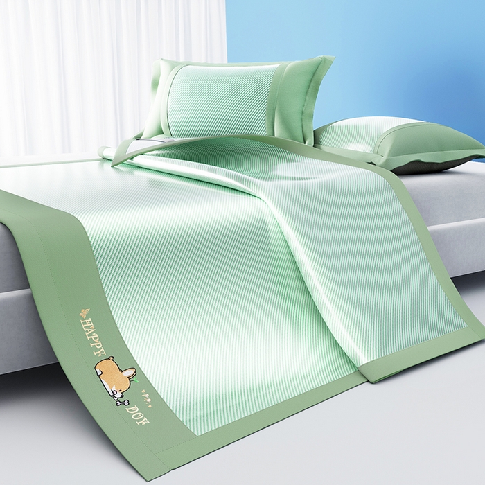 91家纺网 家纺一手货源 找家纺 2025新款斜纹宽柯基凉感冰丝席 斜纹柯基绿-床席款