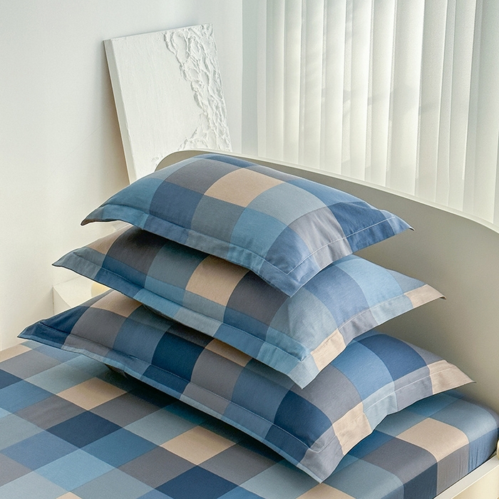 91家纺网 家纺一手货源 找家纺 凌云2025新款13372全棉枕套儿童学生成人枕头套 灰蓝格