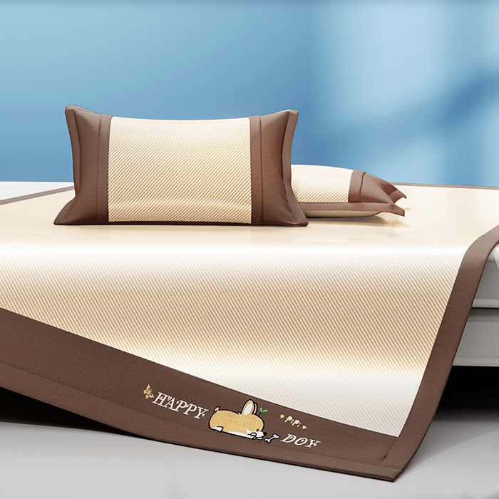 91家纺网 家纺一手货源 找家纺 2025新款斜纹宽柯基凉感冰丝席 斜纹柯基咖-床席款