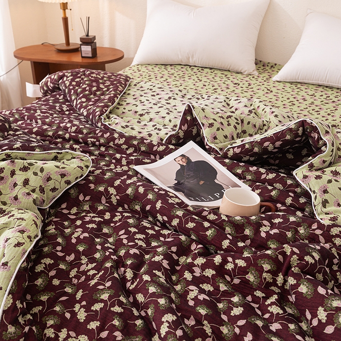 91家纺网 家纺一手货源 找家纺 睡棉坊 2025新款全棉色织提花双层纱春秋被芯冬被 繁华