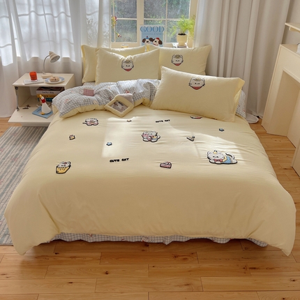 韩都家居 2025新款卡通软萌水洗棉毛巾绣四件套 萌喵时光