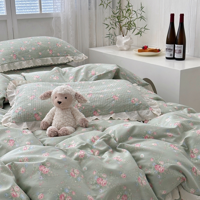 91家纺网 家纺一手货源 找家纺 佰织鑫2025新款纯棉砂洗全棉床盖款四件套-花蔓系列 春至