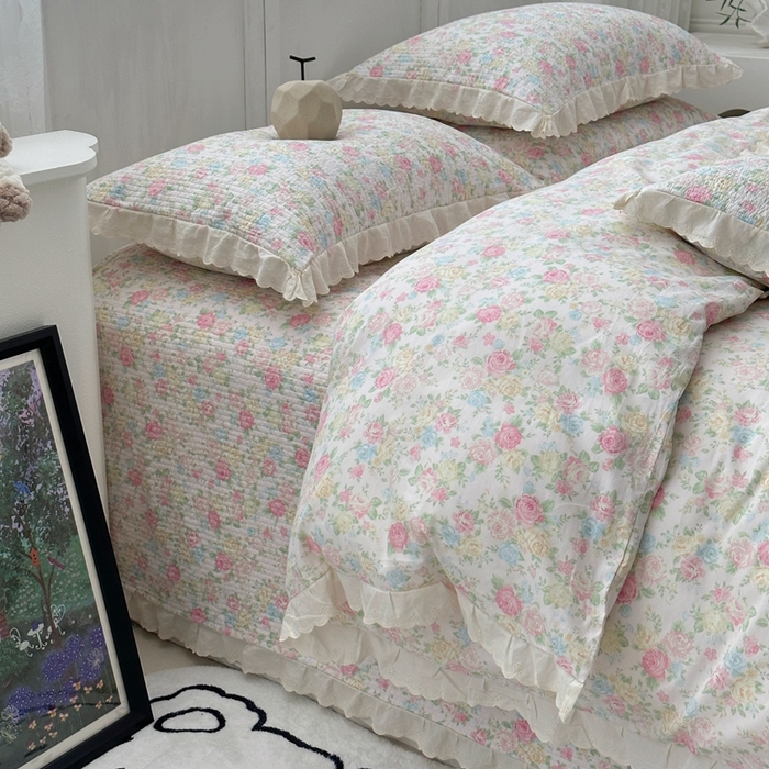 91家纺网 家纺一手货源 找家纺 佰织鑫2025新款纯棉砂洗全棉床盖款四件套-花蔓系列 畅游花海