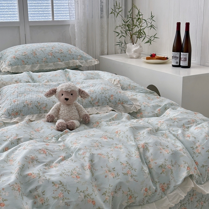 91家纺网 家纺一手货源 找家纺 佰织鑫2025新款纯棉砂洗全棉床盖款四件套-花蔓系列 夏沫