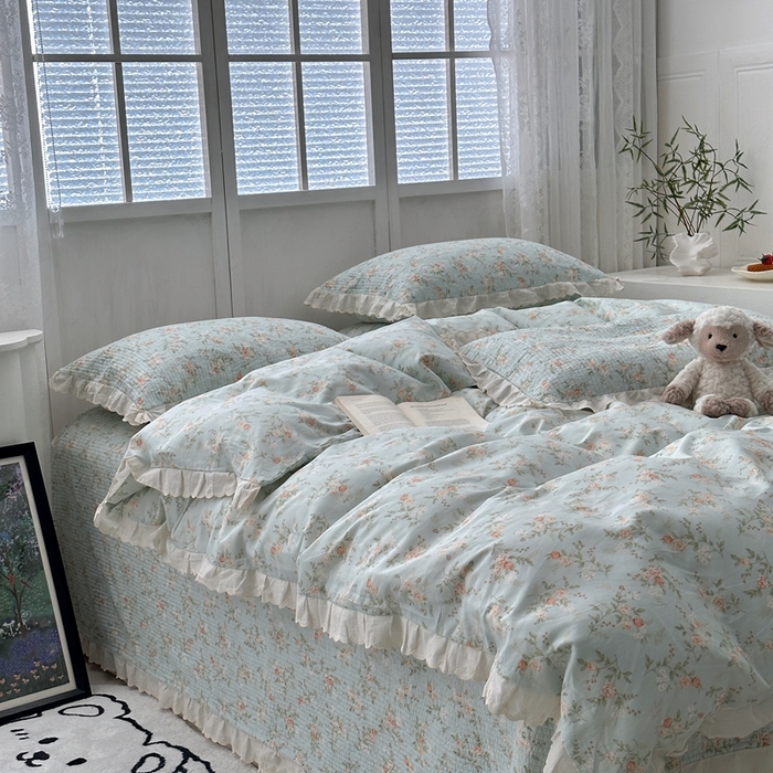 91家纺网 家纺一手货源 找家纺 佰织鑫2025新款纯棉砂洗全棉床盖款四件套-花蔓系列 夏沫