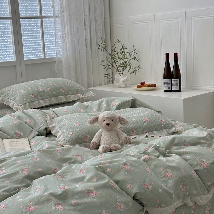 91家纺网 家纺一手货源 找家纺 佰织鑫2025新款纯棉砂洗全棉床盖款四件套-花蔓系列 春至