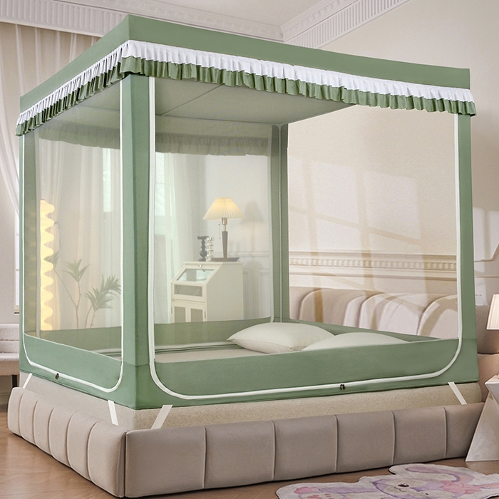 91家纺网 家纺一手货源 找家纺 （总）显高蚊帐 2025春夏新款U门纯色花边款坐床式蚊帐