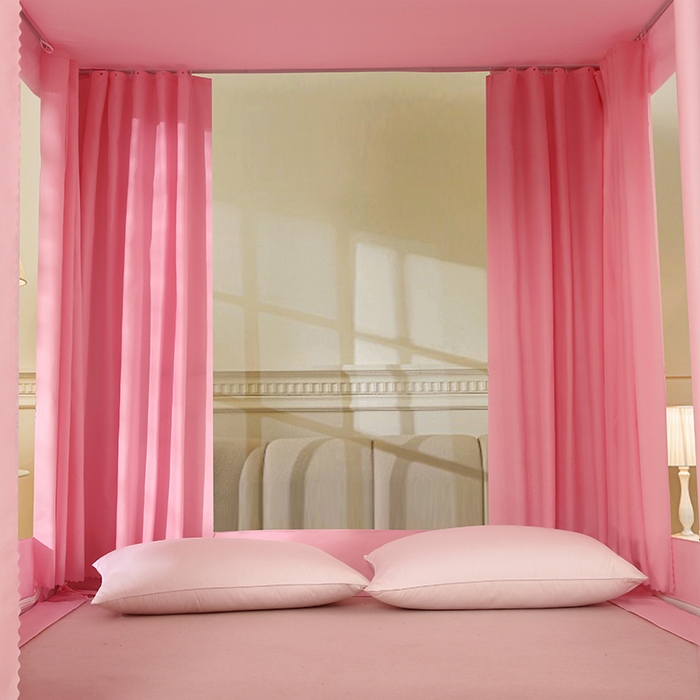 91家纺网 家纺一手货源 找家纺 显高蚊帐 2025春夏新款U门纯色花边款坐床式蚊帐 樱花粉-花边款